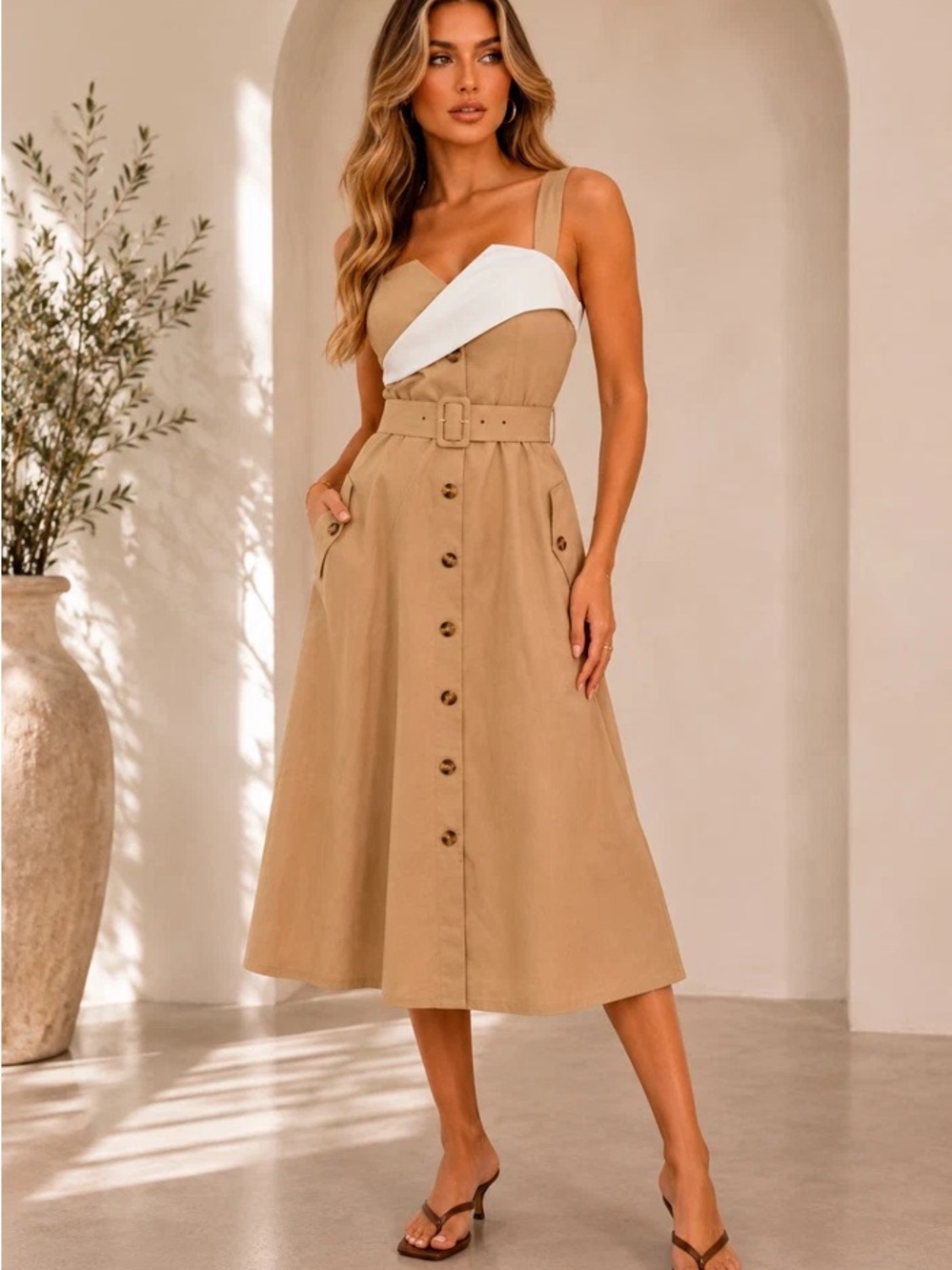 NWT Sleeveless Tan Midi Dress